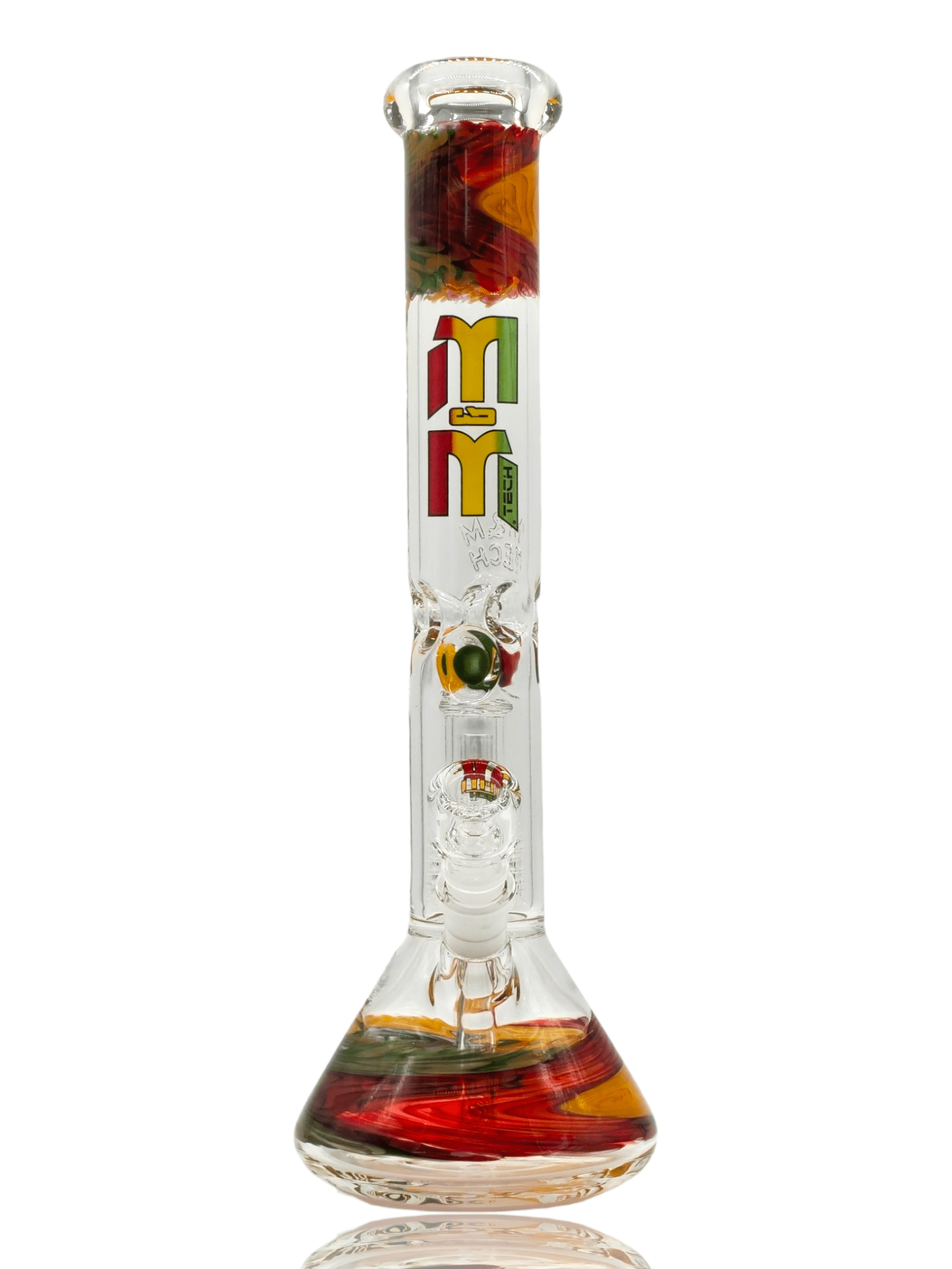 Waterpipe Beaker With Gold Swirl and Percolator by M&M Tech - M&M Tech Glass