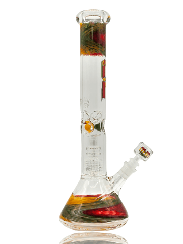 Image of Waterpipe Beaker With Gold Swirl and Percolator by M&M Tech - M&M Tech Glass