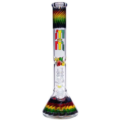 Image of Waterpipe Dual Colored Swirl Beaker With Chandelier Percolator by M&M Tech - M&M Tech Glass